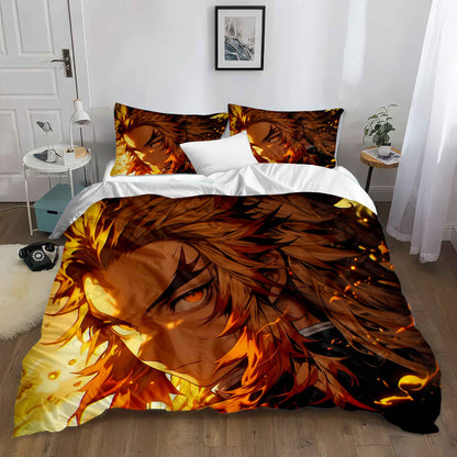 Vibrant Demon Slayer Character Bedding - Soft Cotton Duvet Cover & Pillowcases