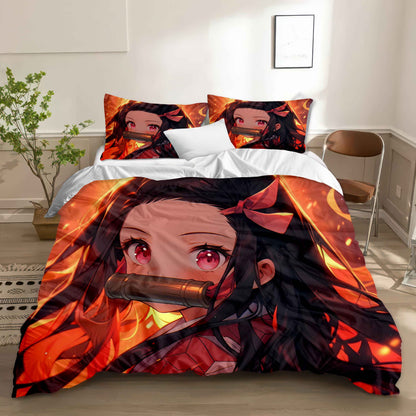 Vibrant Demon Slayer Character Bedding - Soft Cotton Duvet Cover & Pillowcases