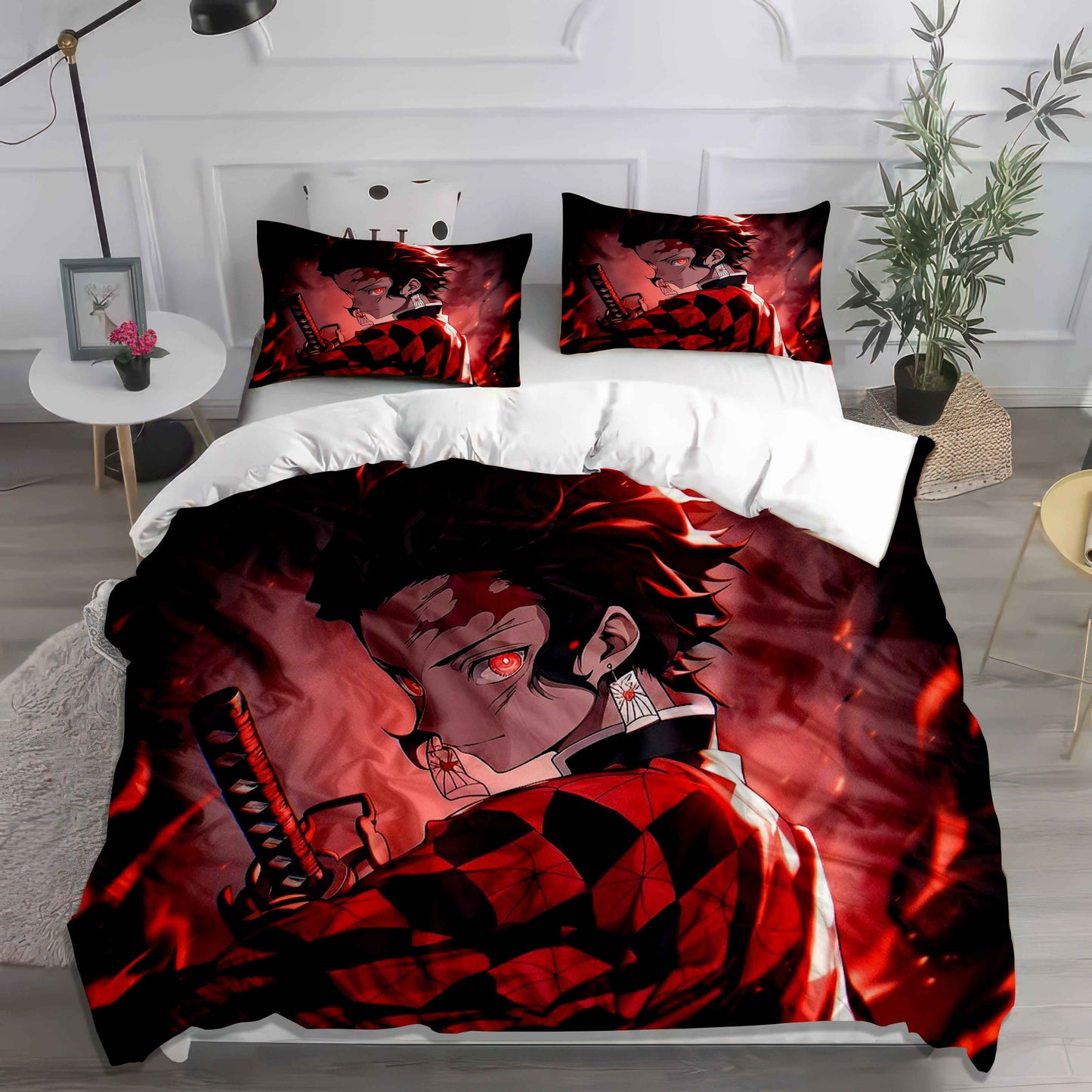 Vibrant Tanjiro Kamado Character Bedding - Soft Cotton Duvet Cover & Pillowcases