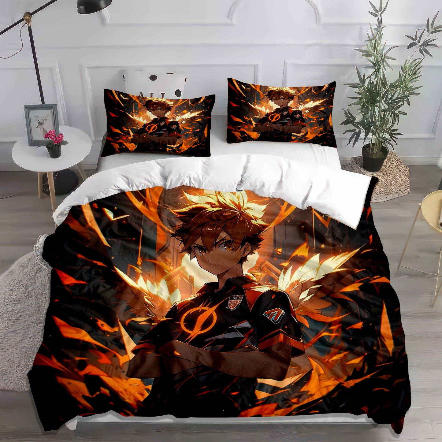 Vibrant Anime Soccer/Football Bedding Set - Soft Cotton Duvet Cover & Pillowcases