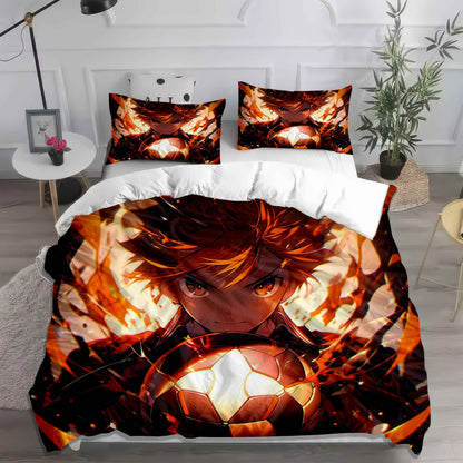 Vibrant Anime Soccer/Football Bedding Set - Soft Cotton Duvet Cover & Pillowcases