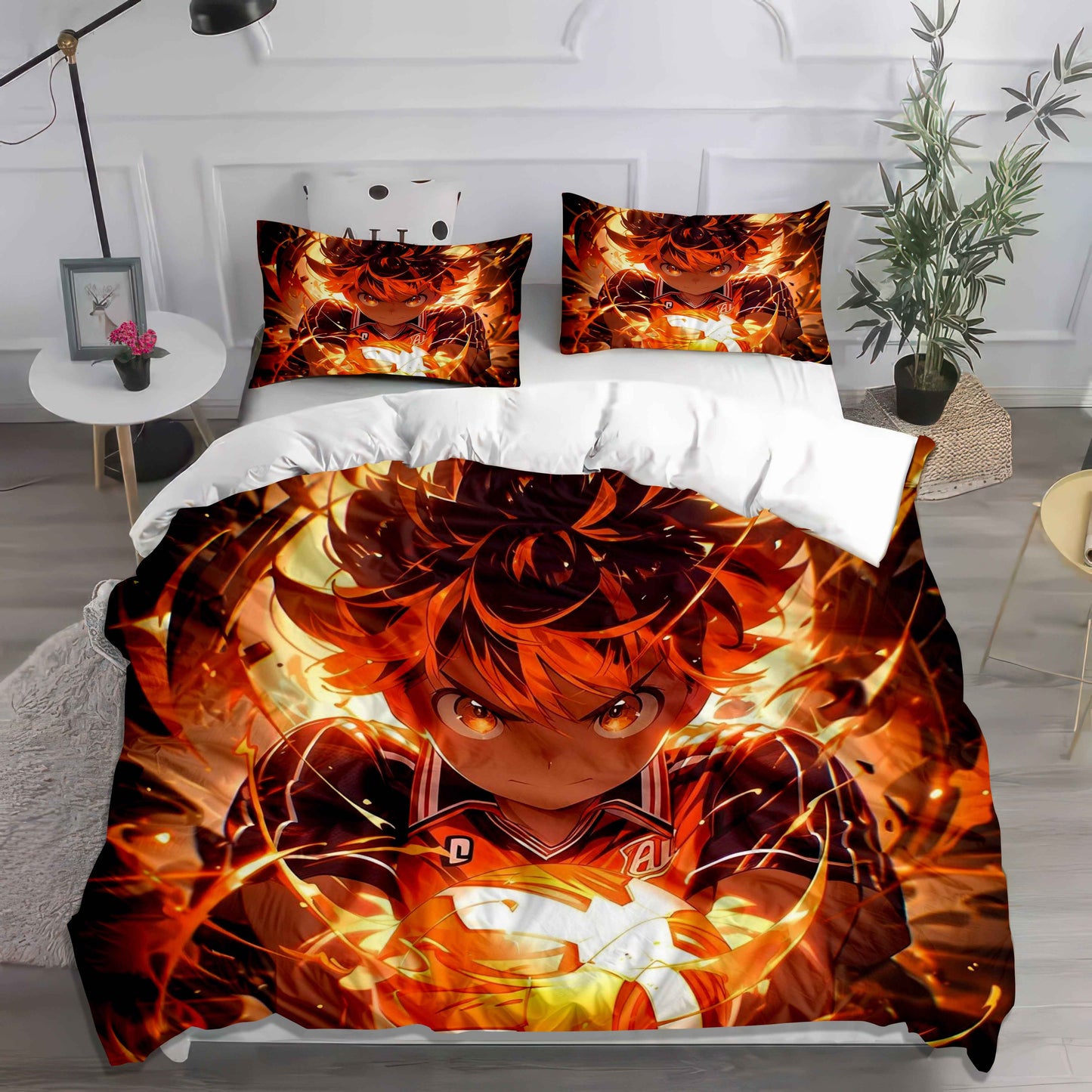 Vibrant Anime Soccer/Football Bedding Set - Soft Cotton Duvet Cover & Pillowcases