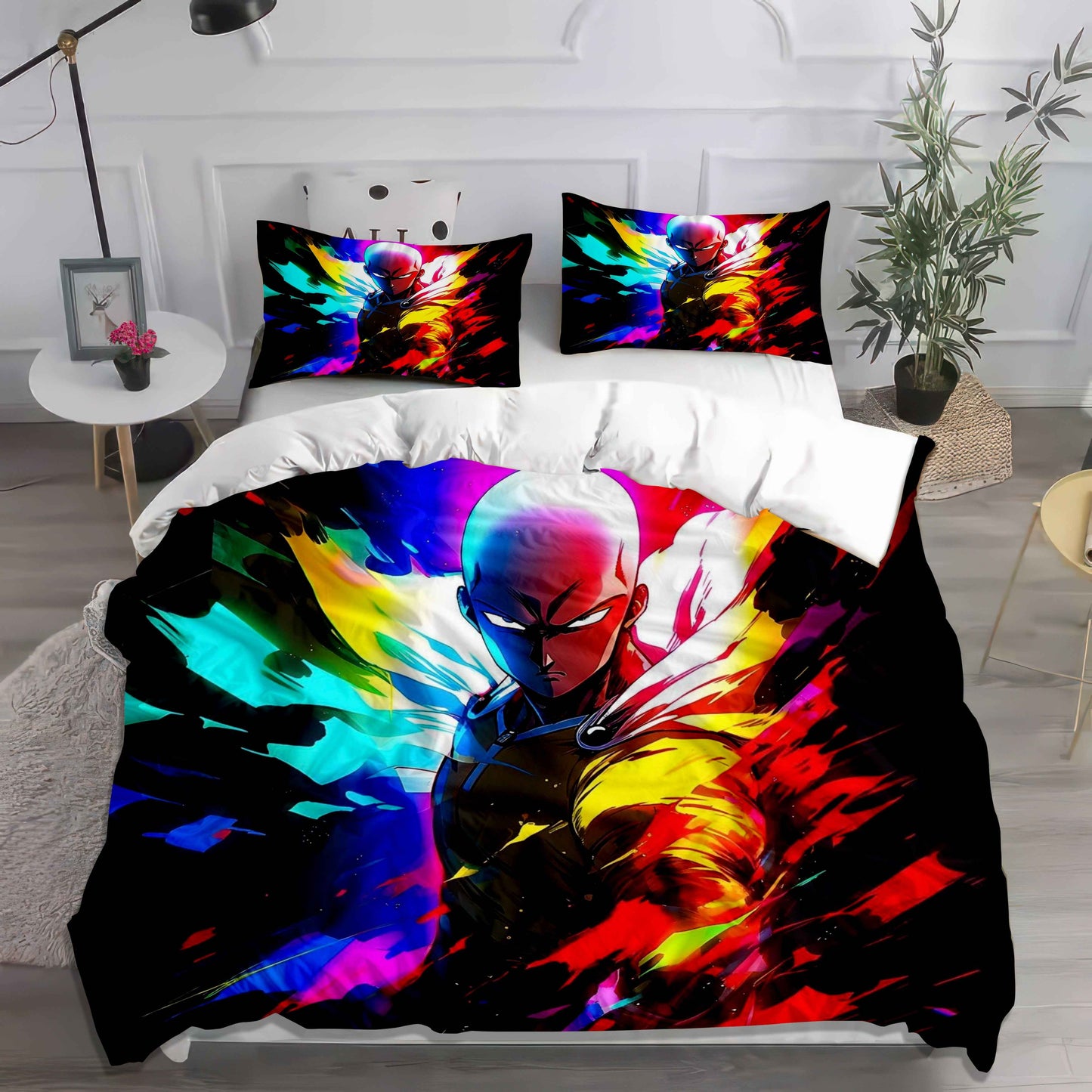 One-Punch Man Saitama Duvet Cover Set | 3D Printed Anime Bedding | Cozy Kawaii