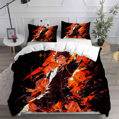 Vibrant Anime Soccer/Football Bedding Set - Soft Cotton Duvet Cover & Pillowcases