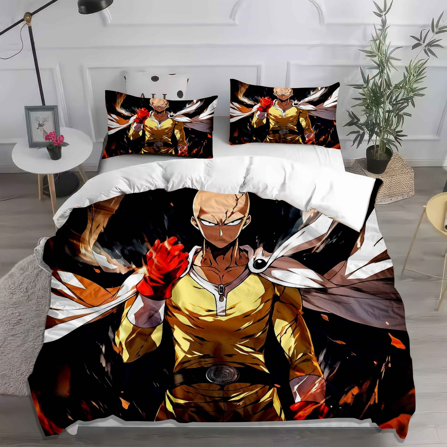 One-Punch Man Saitama Duvet Cover Set | 3D Printed Anime Bedding | Cozy Kawaii