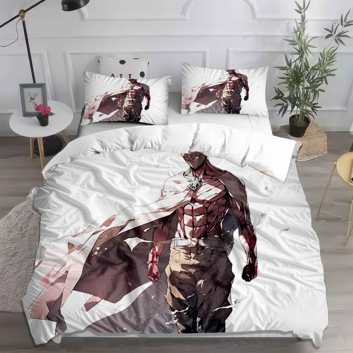 One-Punch Man Saitama Duvet Cover Set | 3D Printed Anime Bedding | Cozy Kawaii