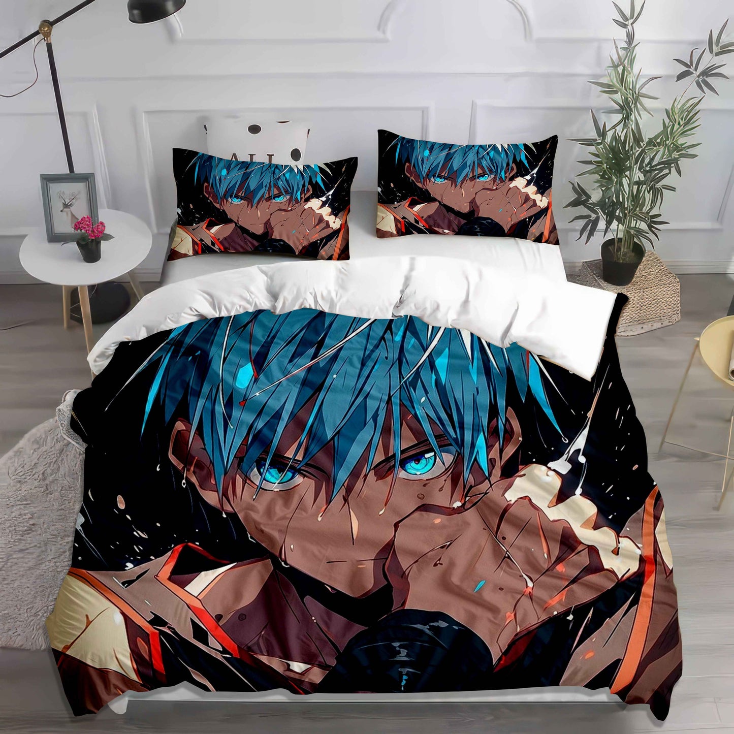 Vibrant Anime Soccer/Football Bedding Set - Soft Cotton Duvet Cover & Pillowcases