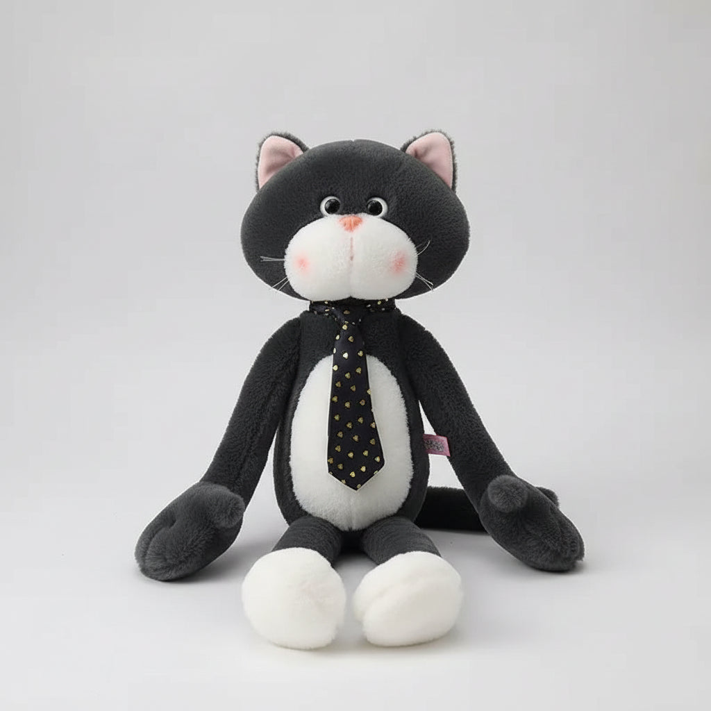 Kawaii Long Arm Anime Cat Plush Toy – Soft Stuffed Doll in 2 Colors & 3 Sizes (40–80cm) Black