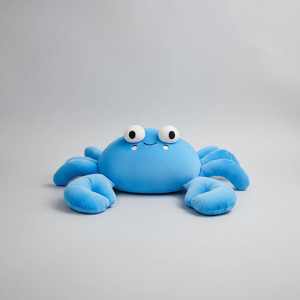 Kawaii Big Eyes Crab Plush Toy – Soft Stuffed Ocean Animal in Yellow, Pink & Blue (28–70cm) Blue