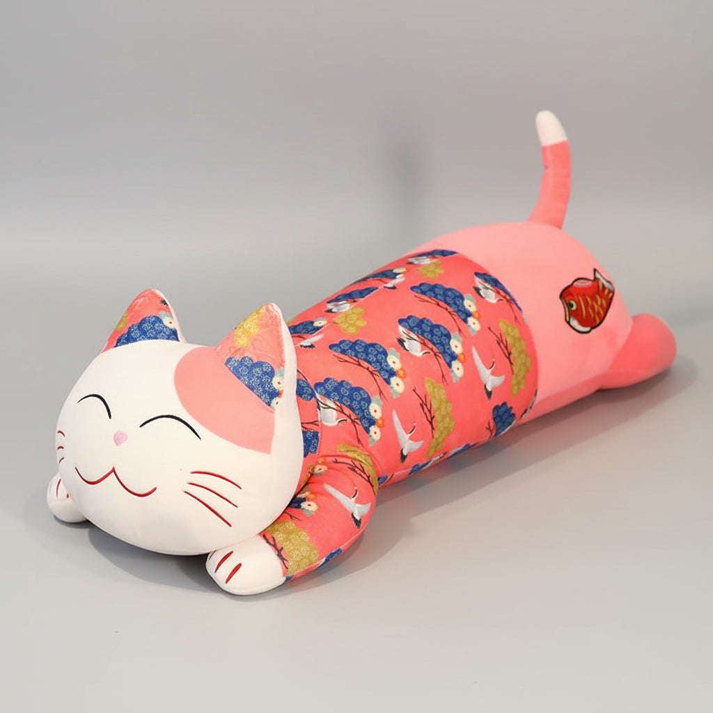 Giant Lying Cat Plush Toy – Kawaii Long Cat Body Pillow Stuffed Animal Pink