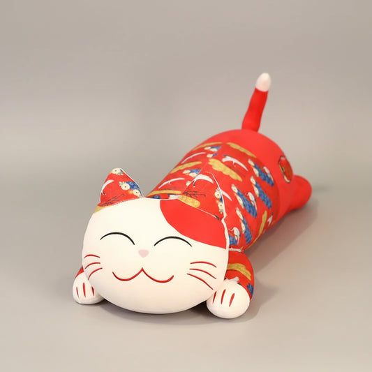 Giant Lying Cat Plush Toy – Kawaii Long Cat Body Pillow Stuffed Animal Red