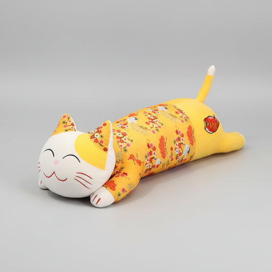 Giant Lying Cat Plush Toy – Kawaii Long Cat Body Pillow Stuffed Animal Yellow