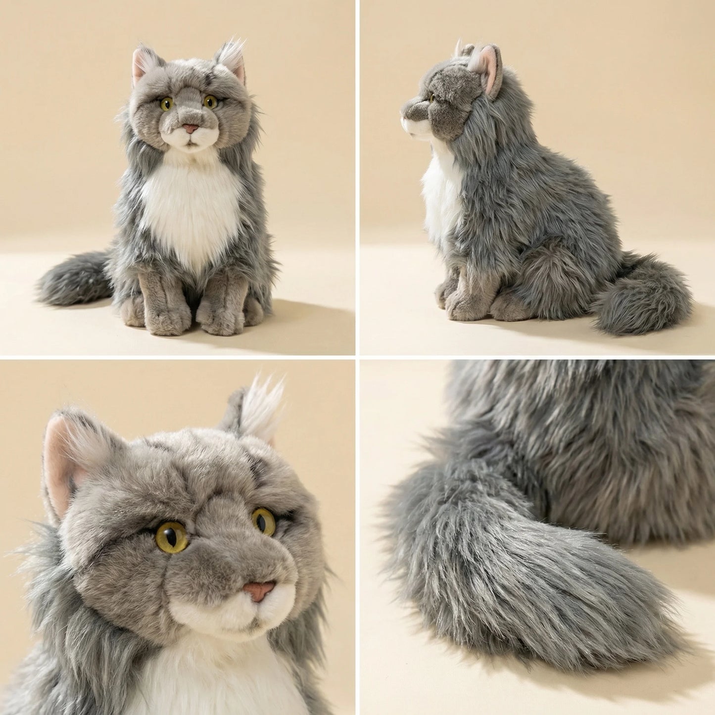 Realistic Maine Coon Cat Figurine – Lifelike Faux Cat Home Decor