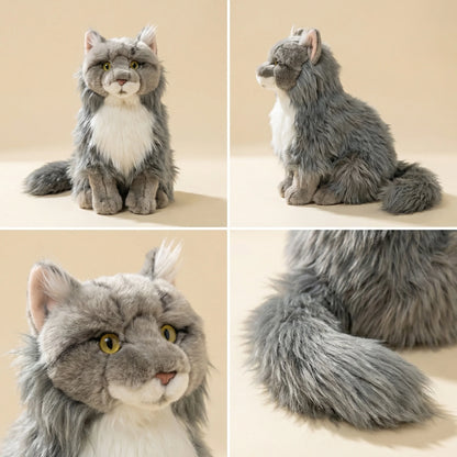 Realistic Maine Coon Cat Figurine – Lifelike Faux Cat Home Decor