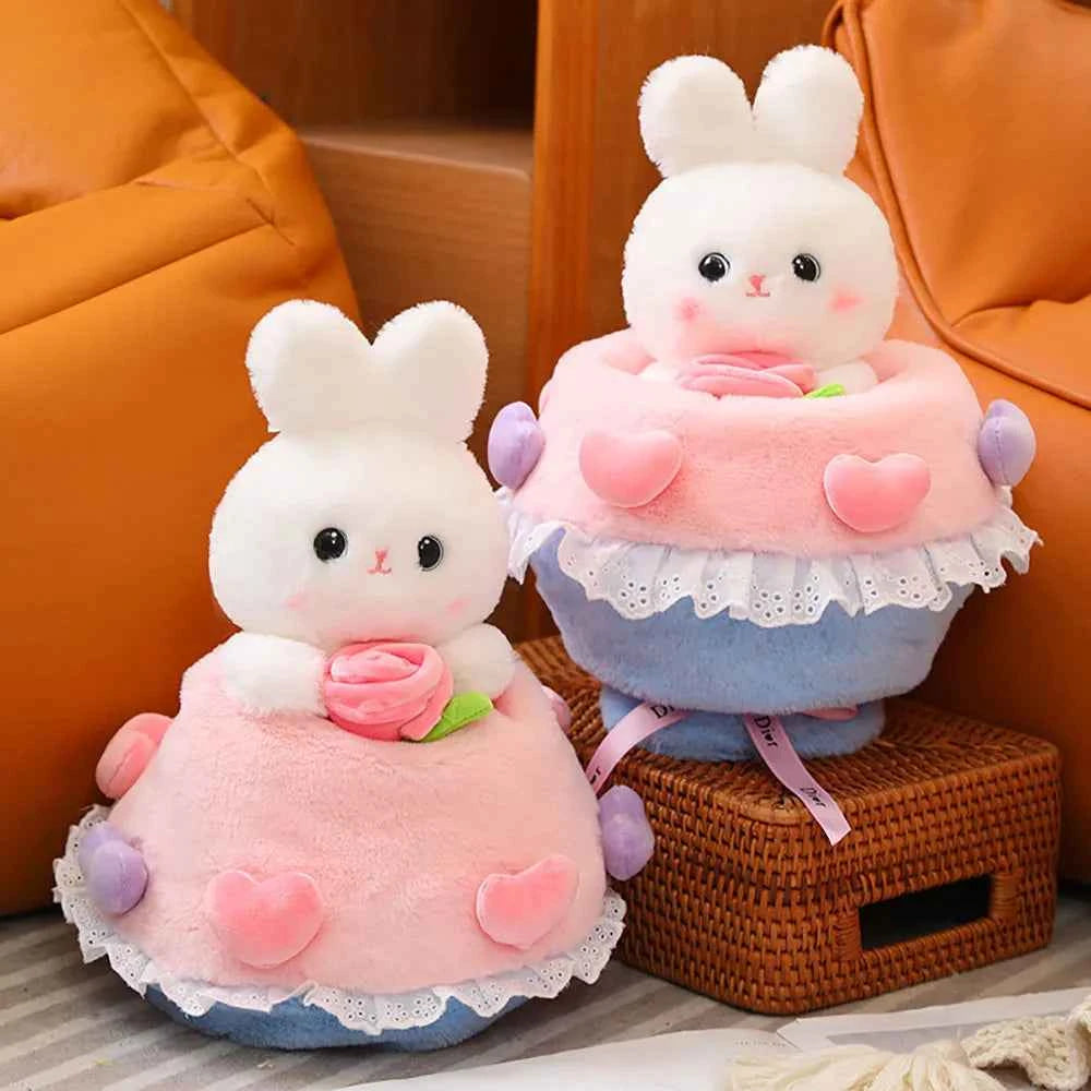 Kawaii Rabbit Plush Bouquet (11.8 in) - Cute Bunny/Bear Flower Doll Gift
