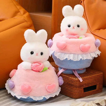 Kawaii Rabbit Plush Bouquet (11.8 in) - Cute Bunny/Bear Flower Doll Gift