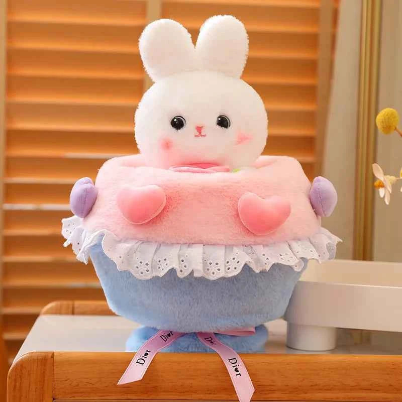 Kawaii Rabbit Plush Bouquet (11.8 in) - Cute Bunny/Bear Flower Doll Gift