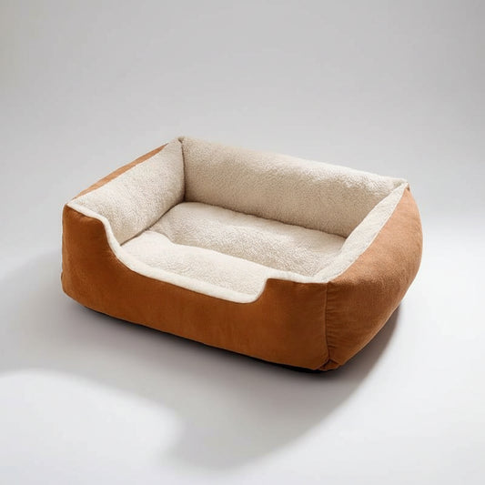 Brown and beige pet bed on a white background
