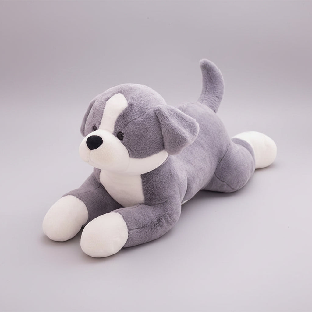 Kawaii Border Dog Plush Pillow – Simulation Puppy Stuffed Animal Cushion in Grey & Brown (50–100cm) Grey