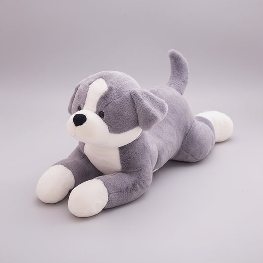 Kawaii Border Dog Plush Pillow – Simulation Puppy Stuffed Animal Cushion in Grey & Brown (50–100cm) Grey