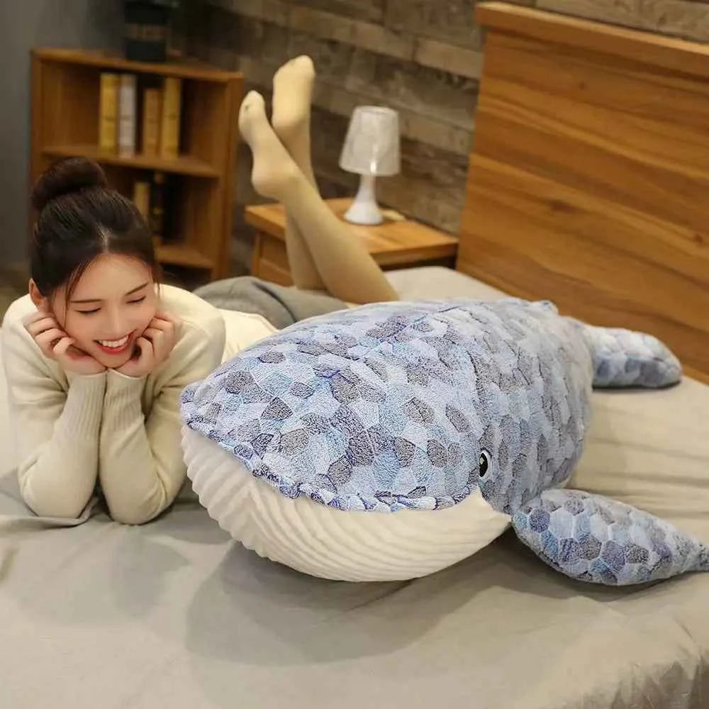 Kawaii Giant Blue Whale Plush Pillow - Soft Stuffed Ocean Animal Hug Cushion and Gift, 5 Sizes