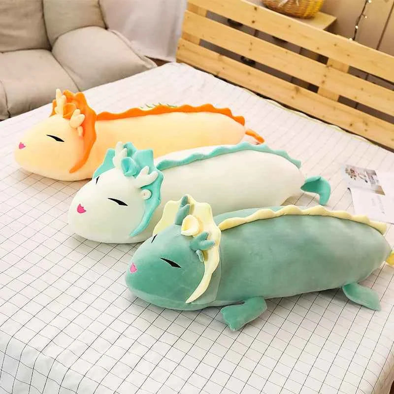Cute Dragon Plush Toy 90-150cm Soft White Long Pillow Three Colors Dinosaur Stuffed Sleeping Cushion Gift Cartoon