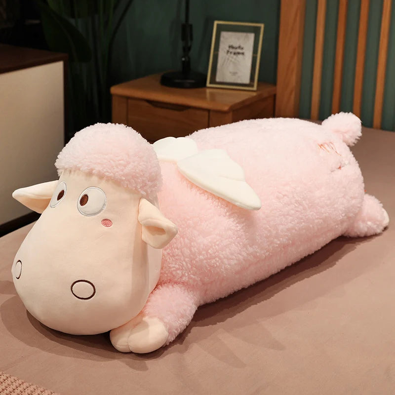 Kawaii Sheep Plush Toy – Long Sleeping Sheep Hug Pillow Stuffed Animal Pink