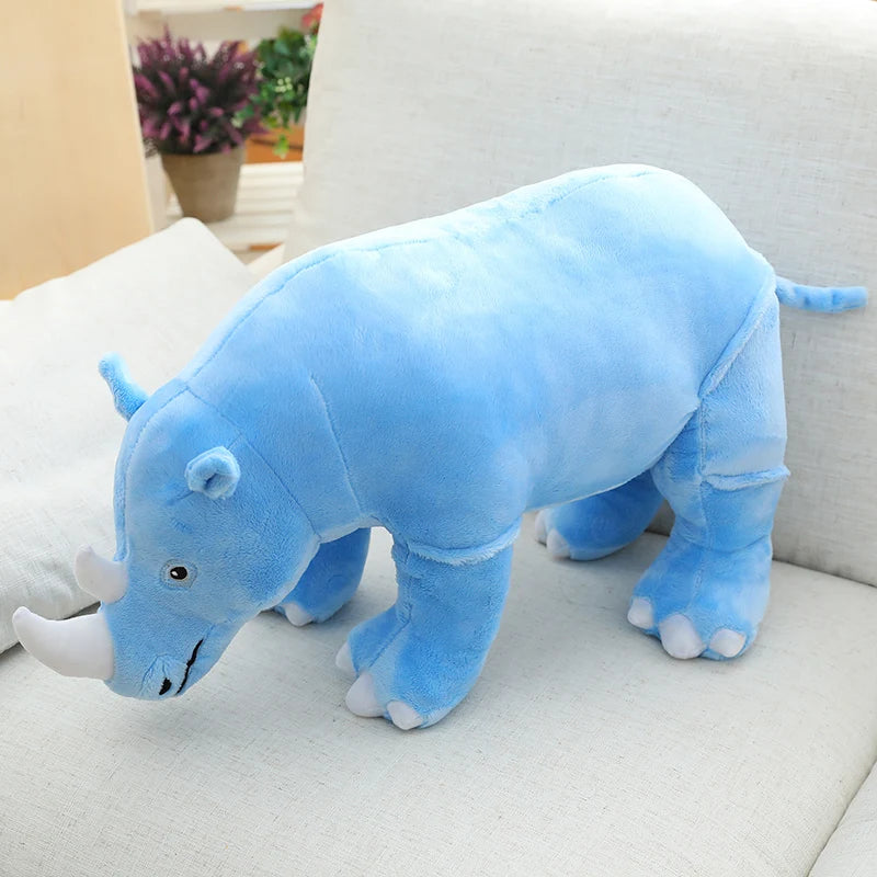 Plush Rhinoceros Stuffed Animal – Super Soft Kawaii Rhino Pillow Toy Blue