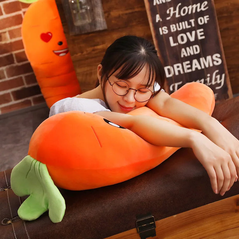 Smile Carrot Plush Pillow – Cute Vegetable Stuffed Toy
