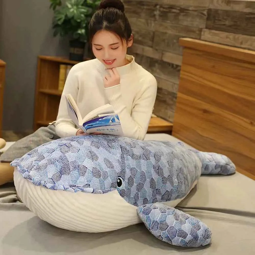 Kawaii Giant Blue Whale Plush Pillow - Soft Stuffed Ocean Animal Hug Cushion and Gift, 5 Sizes