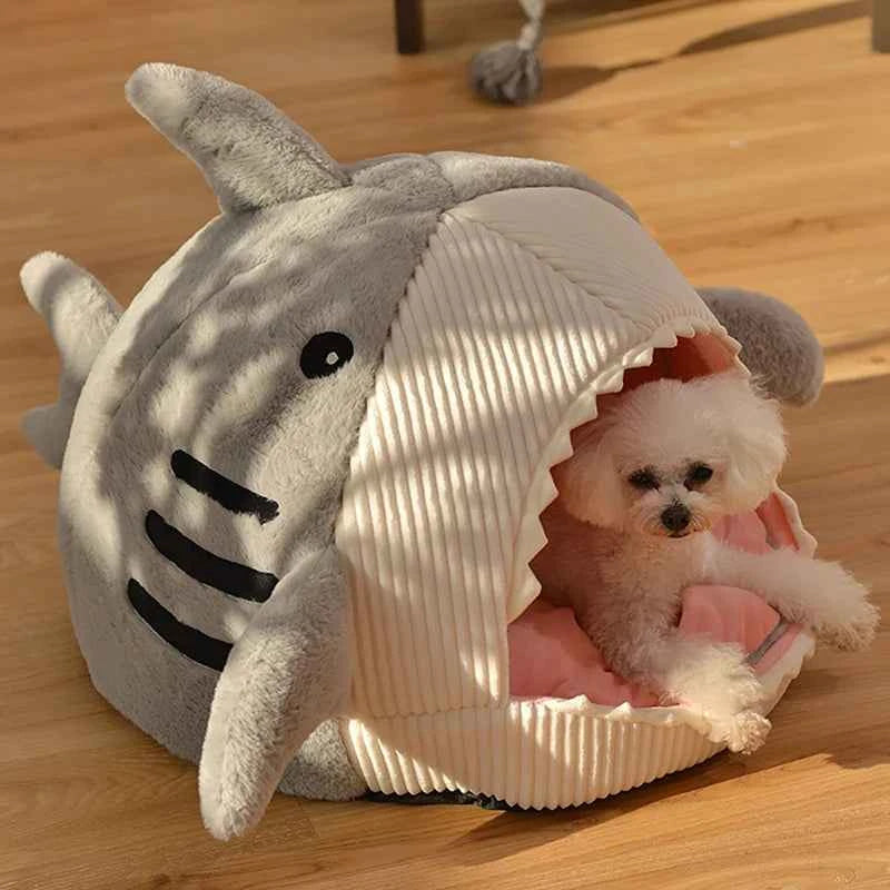 Cute Shark Cat Bed Cave (Up to 20.9 in) - Enclosed Portable Pet Tent Winter Warm