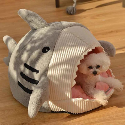 Cute Shark Cat Bed Cave (Up to 20.9 in) - Enclosed Portable Pet Tent Winter Warm