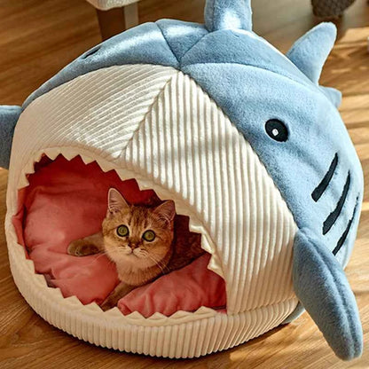 Cute Shark Cat Bed Cave (Up to 20.9 in) - Enclosed Portable Pet Tent Winter Warm