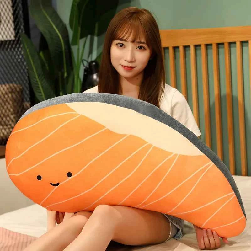 Funny Salmon Fillet Plush Pillow – Kawaii Stuffed Salmon Slice Cushion 31.5" (80cm)