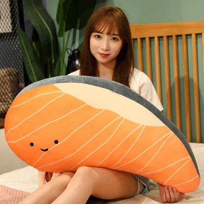 Funny Salmon Fillet Plush Pillow – Kawaii Stuffed Salmon Slice Cushion 31.5" (80cm)