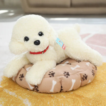 Realistic Teddy Dog Plush Toy – Soft Puppy Stuffed Animal White A