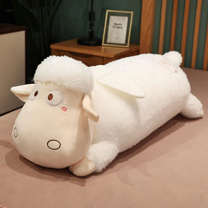 Kawaii Sheep Plush Toy – Long Sleeping Sheep Hug Pillow Stuffed Animal White