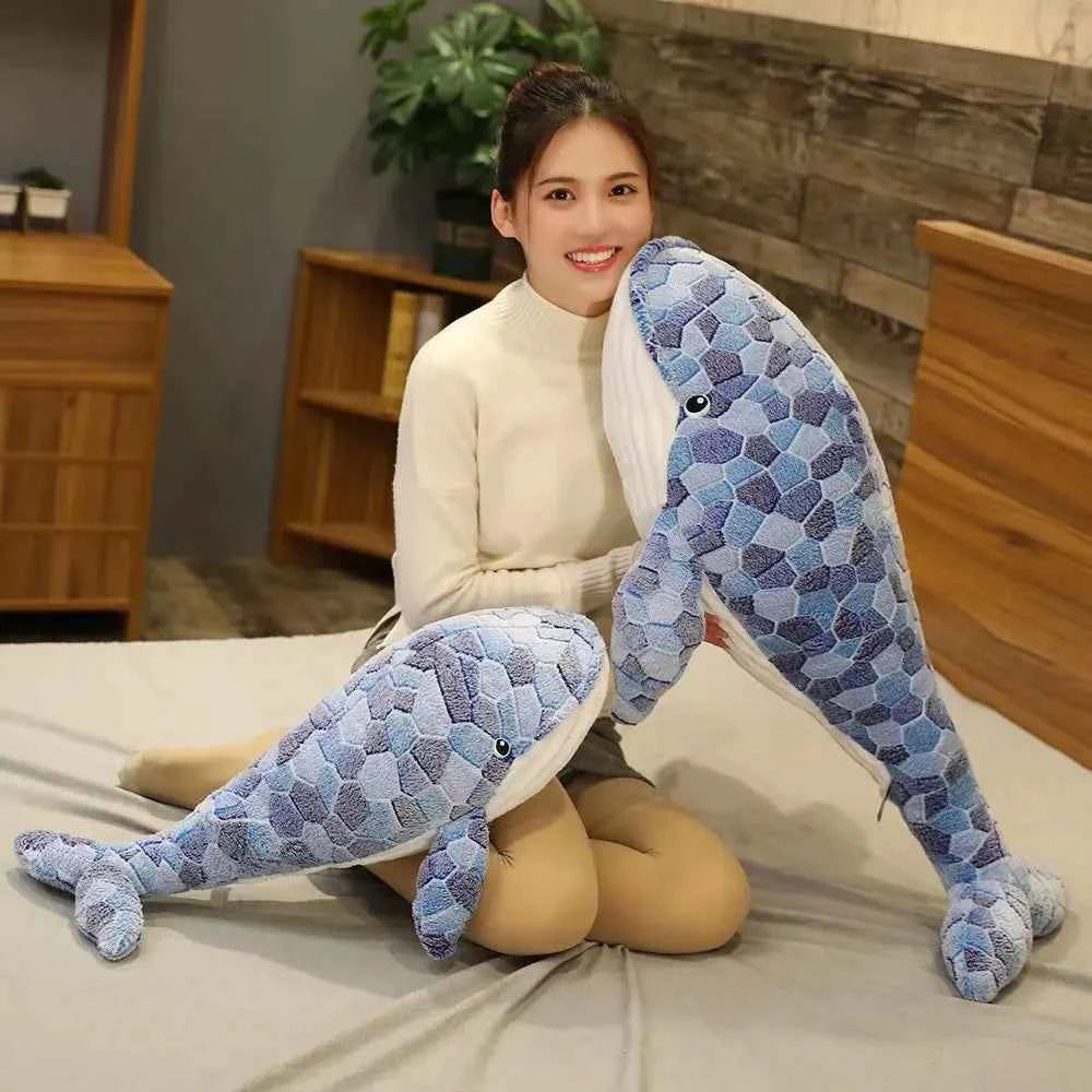 Kawaii Giant Blue Whale Plush Pillow - Soft Stuffed Ocean Animal Hug Cushion and Gift, 5 Sizes