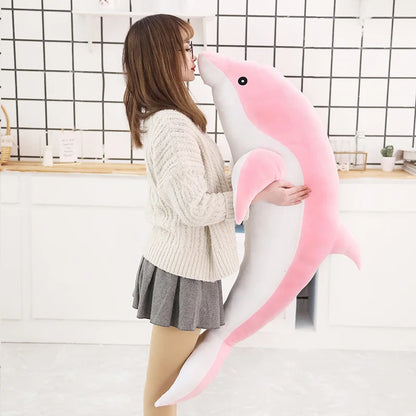 Kawaii Dolphin Plush Pillow - Soft Stuffed Ocean Animal Nap Cushion in 3 Colors and 5 Sizes, 30-120cm Pink
