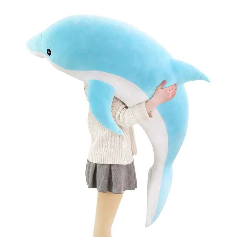 Kawaii Dolphin Plush Pillow - Soft Stuffed Ocean Animal Nap Cushion in 3 Colors and 5 Sizes, 30-120cm