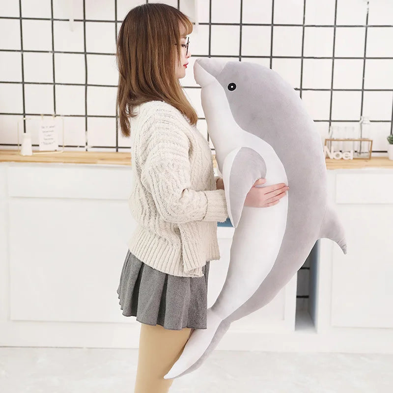 Kawaii Dolphin Plush Pillow - Soft Stuffed Ocean Animal Nap Cushion in 3 Colors and 5 Sizes, 30-120cm
