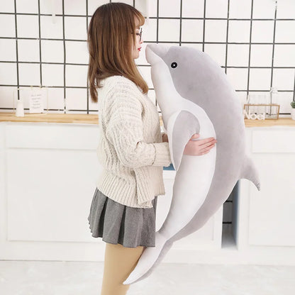 Kawaii Dolphin Plush Pillow - Soft Stuffed Ocean Animal Nap Cushion in 3 Colors and 5 Sizes, 30-120cm