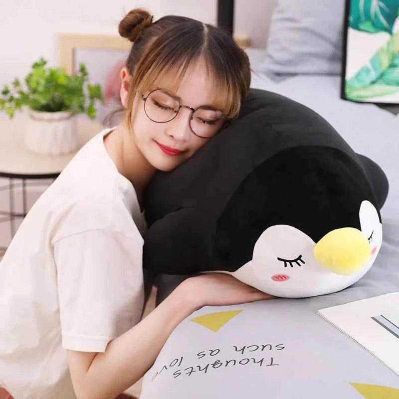 Kawaii Penguin Plush Toy – Soft Stuffed Cartoon Penguin Doll in Black & Sky Blue (50 & 70cm)
