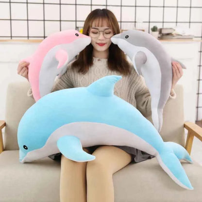 Kawaii Dolphin Plush Pillow - Soft Stuffed Ocean Animal Nap Cushion in 3 Colors and 5 Sizes, 30-120cm Blue
