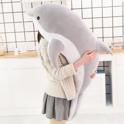 Kawaii Dolphin Plush Pillow - Soft Stuffed Ocean Animal Nap Cushion in 3 Colors and 5 Sizes, 30-120cm Gray