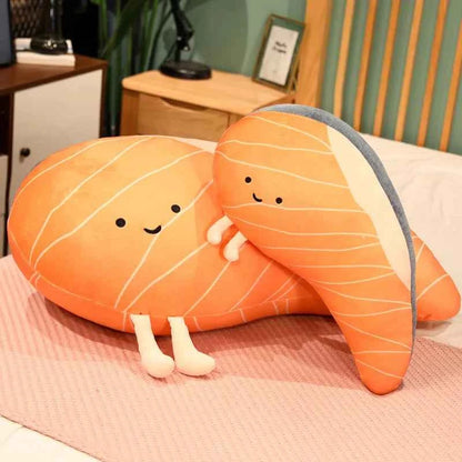 Funny Salmon Fillet Plush Pillow – Kawaii Stuffed Salmon Slice Cushion
