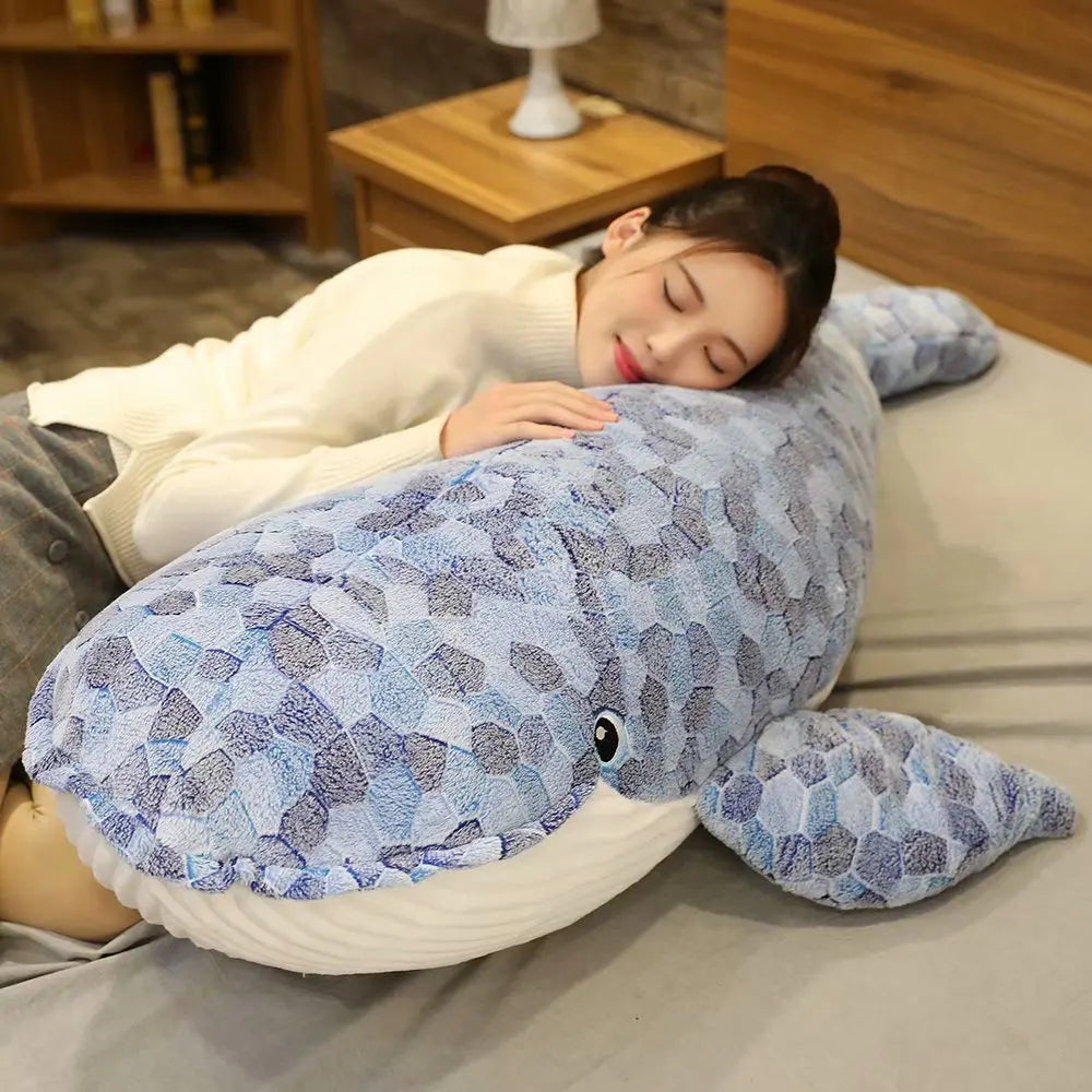 Kawaii Giant Blue Whale Plush Pillow - Soft Stuffed Ocean Animal Hug Cushion and Gift, 5 Sizes
