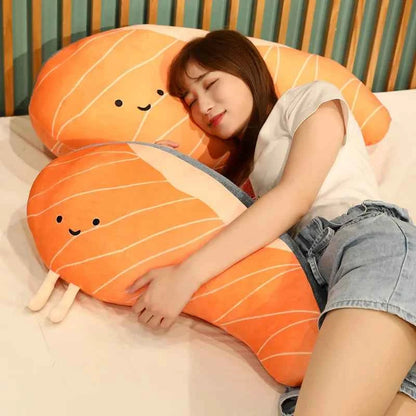 Funny Salmon Fillet Plush Pillow – Kawaii Stuffed Salmon Slice Cushion