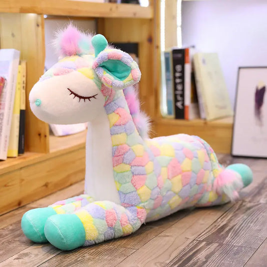 Kawaii Rainbow Sika Deer Plush Toy – Cute Giant Deer Stuffed Animal Pillow A