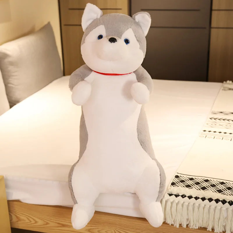 Giant Standing Dog Plush Toy – Cute Shiba Inu & Husky Stuffed Animal Body Pillow Gray B